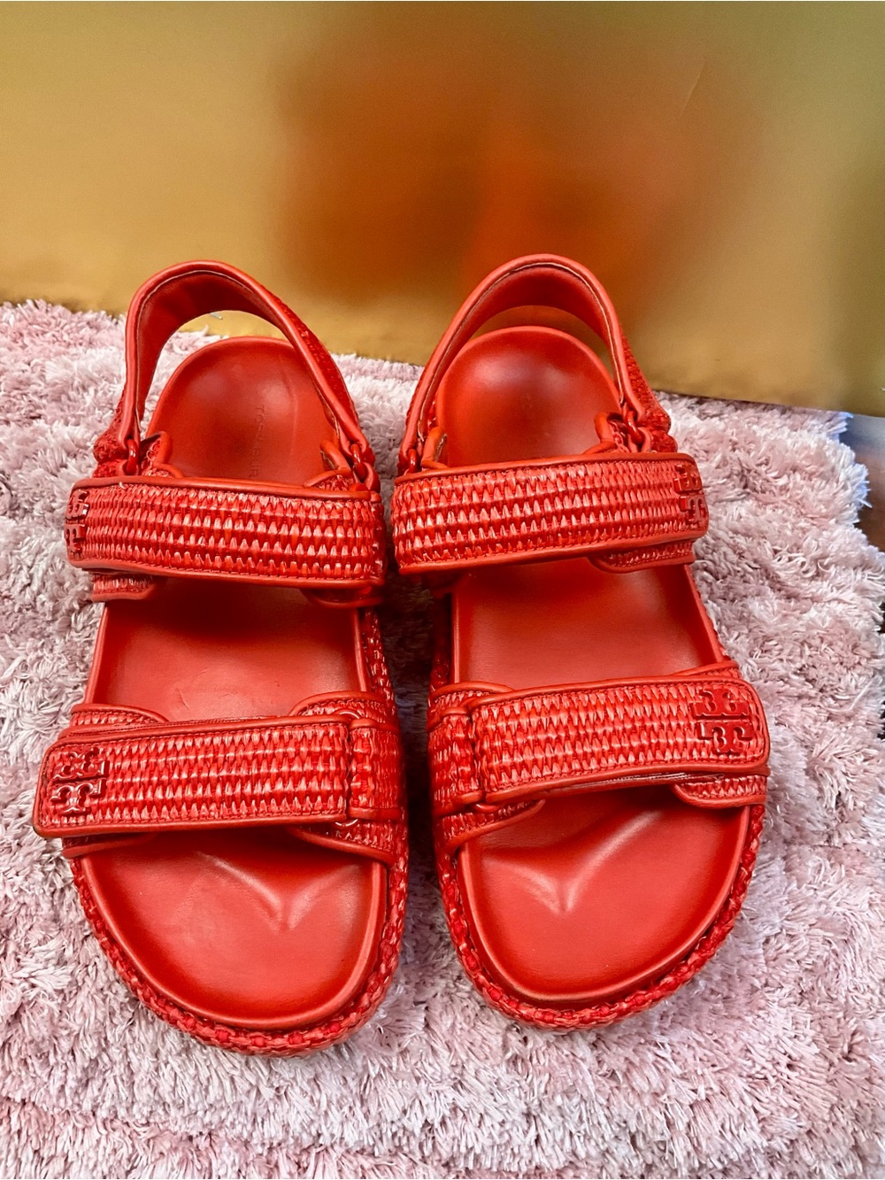 Tory Burch Red Woven-Strap Platform Sandals